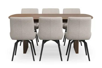 Richeto Matgrupp 180 cm med 6 Mora Snurrstolar - Rökt ek/Mörkbeige - Möbler - Bord & matgrupp - Matgrupp