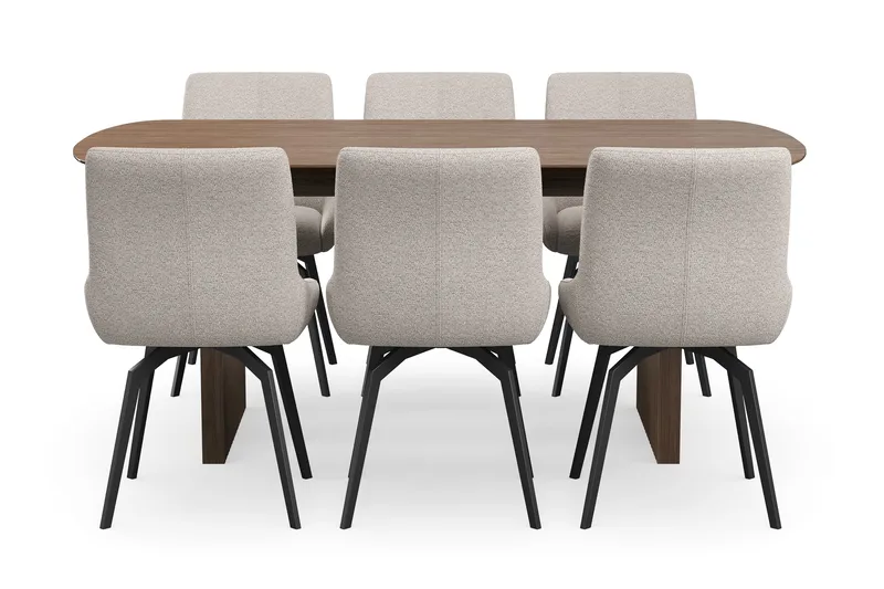 Richeto Matgrupp 180 cm med 6 Mora Snurrstolar - Rökt ek/Mörkbeige - Möbler - Bord & matgrupp - Matgrupp