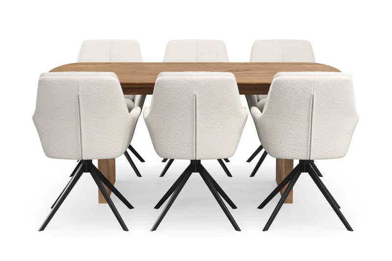 Richeto Matgrupp 180 cm med 6 Torsby Snurrstolar - Naturlig finish/Ljusbeige - Möbler - Bord & matgrupp - Matgrupp