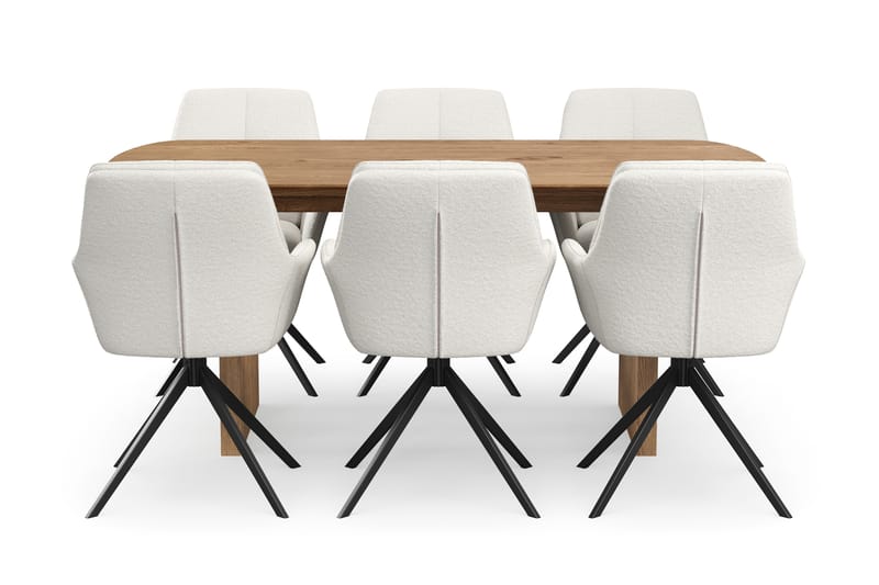Richeto Matgrupp 180 cm med 6 Torsby Snurrstolar - Naturlig finish/Ljusbeige - Möbler - Bord & matgrupp - Matgrupp