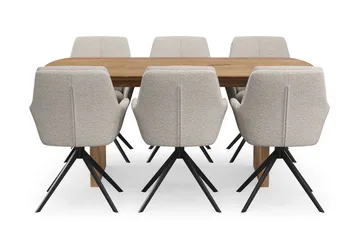Richeto Matgrupp 180 cm med 6 Torsby Snurrstolar - Naturlig finish/Mörkbeige - Möbler - Bord & matgrupp - Matgrupp