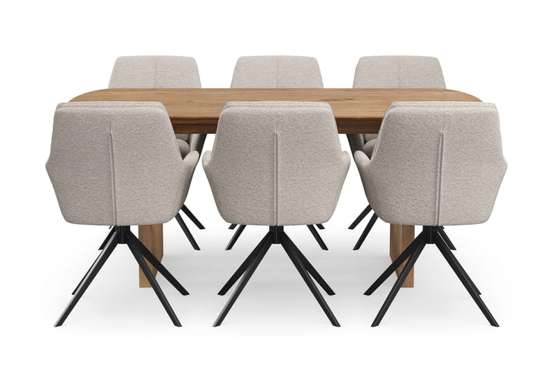 Richeto Matgrupp 180 cm med 6 Torsby Snurrstolar - Naturlig finish/Mörkbeige - Möbler - Bord & matgrupp - Matgrupp