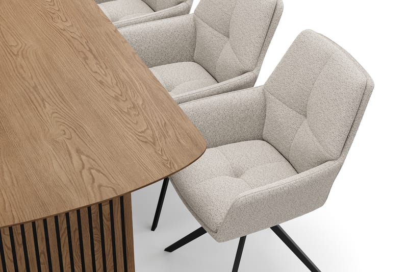 Richeto Matgrupp 180 cm med 6 Torsby Snurrstolar - Naturlig finish/Mörkbeige - Möbler - Bord & matgrupp - Matgrupp