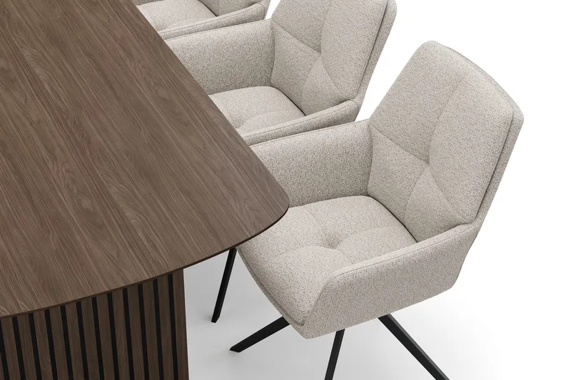 Richeto Matgrupp 180 cm med 6 Torsby Snurrstolar - Rökt ek/Mörkbeige - Möbler - Bord & matgrupp - Matgrupp