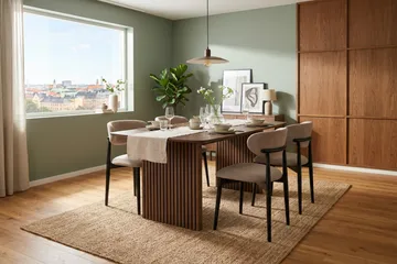 Richeto Matgrupp 180 cm Rökt ek med 4 Molly Matstolar - Rökt ek/Svart/Greige - Möbler - Bord & matgrupp - Matgrupp