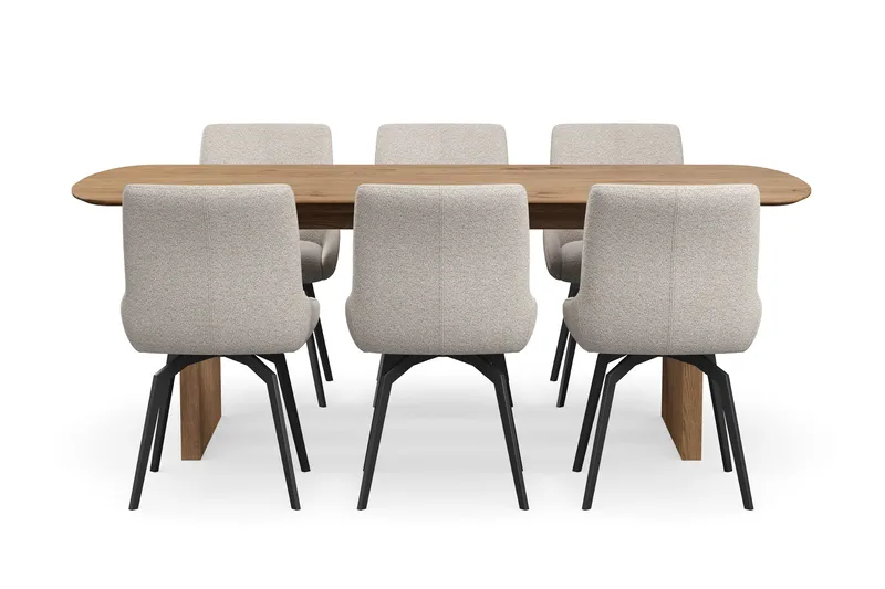 Richeto Matgrupp 210 cm med 6 Mora Snurrstolar - Ek - Möbler - Bord & matgrupp - Matgrupp