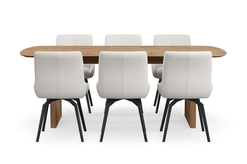 Richeto Matgrupp 210 cm med 6 Mora Snurrstolar - Naturlig finish/Ljusbeige - Möbler - Bord & matgrupp - Matgrupp
