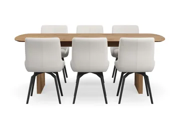 Richeto Matgrupp 210 cm med 6 Mora Snurrstolar - Naturlig finish/Ljusbeige - Möbler - Bord & matgrupp - Matgrupp