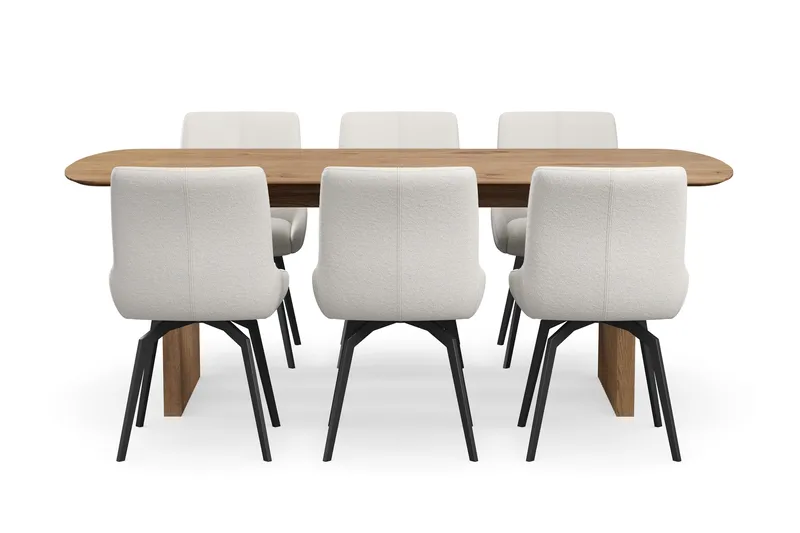Richeto Matgrupp 210 cm med 6 Mora Snurrstolar - Naturlig finish/Ljusbeige - Möbler - Bord & matgrupp - Matgrupp