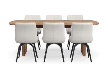 Richeto Matgrupp 210 cm med 6 Mora Snurrstolar - Naturlig finish/Ljusbeige - Möbler - Bord & matgrupp - Matgrupp