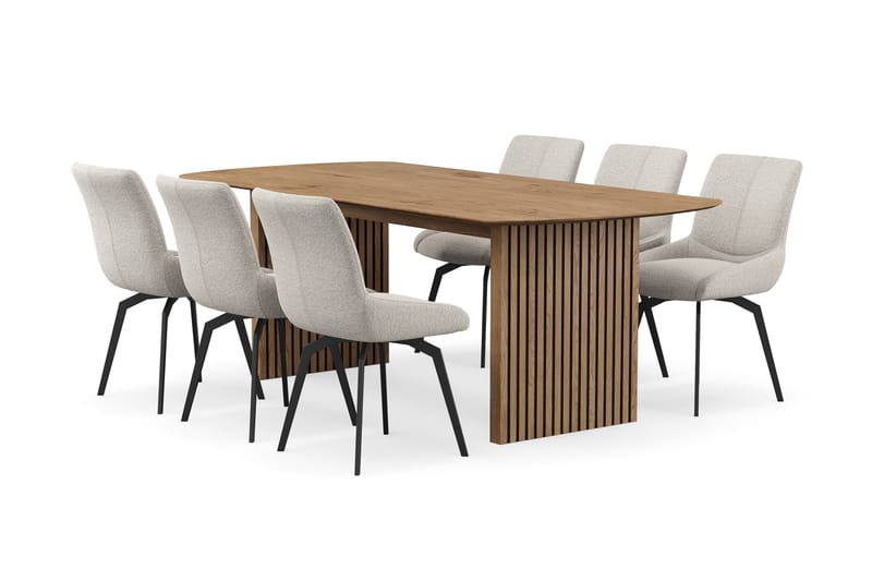 Richeto Matgrupp 210 cm med 6 Mora Snurrstolar - Naturlig finish/Mörkbeige - Möbler - Bord & matgrupp - Matgrupp