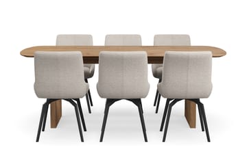 Richeto Matgrupp 210 cm med 6 Mora Snurrstolar - Naturlig finish/Mörkbeige - Möbler - Bord & matgrupp - Matgrupp
