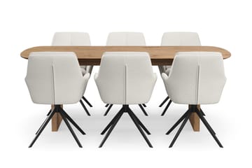 Richeto Matgrupp 210 cm med 6 Torsby Snurrstolar - Naturlig finish/Ljusbeige - Möbler - Bord & matgrupp - Matgrupp