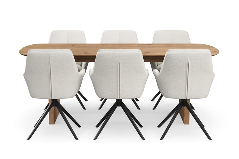 Richeto Matgrupp 210 cm med 6 Torsby Snurrstolar - Naturlig finish/Ljusbeige - Möbler - Bord & matgrupp - Matgrupp