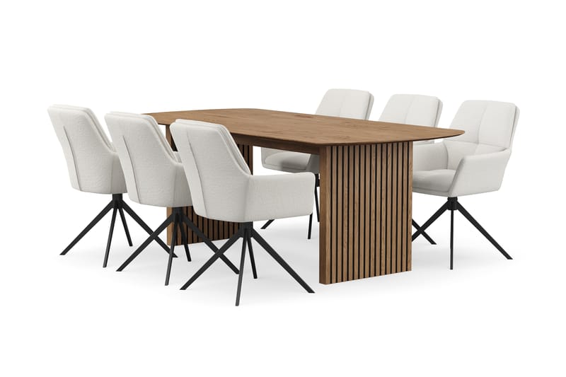 Richeto Matgrupp 210 cm med 6 Torsby Snurrstolar - Naturlig finish/Ljusbeige - Möbler - Bord & matgrupp - Matgrupp