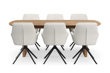 Richeto Matgrupp 210 cm med 6 Torsby Snurrstolar - Naturlig finish/Ljusbeige - Möbler - Bord & matgrupp - Matgrupp