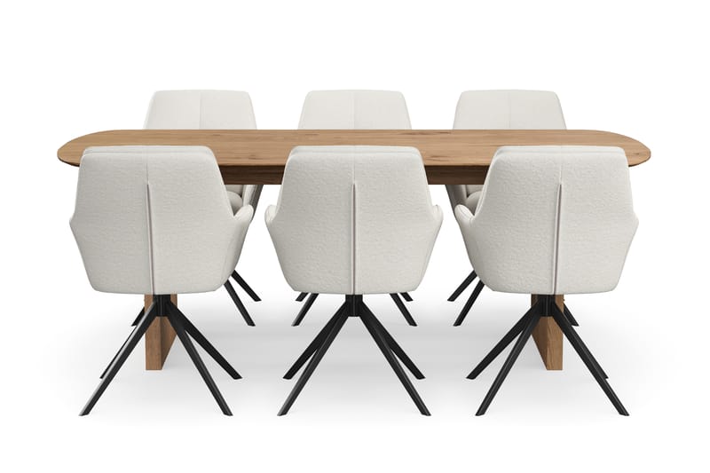 Richeto Matgrupp 210 cm med 6 Torsby Snurrstolar - Naturlig finish/Ljusbeige - Möbler - Bord & matgrupp - Matgrupp