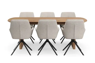 Richeto Matgrupp 210 cm med 6 Torsby Snurrstolar - Naturlig finish/Mörkbeige - Möbler - Bord & matgrupp - Matgrupp