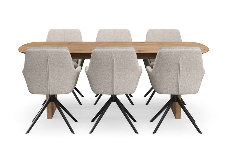Richeto Matgrupp 210 cm med 6 Torsby Snurrstolar - Naturlig finish/Mörkbeige - Möbler - Bord & matgrupp - Matgrupp