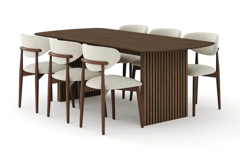 Richeto Matgrupp 210 cm Rökt ek med 6 Molly Matstolar - Rökt ek/Beige - Möbler - Bord & matgrupp - Matgrupp