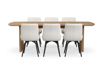 Richeto Matgrupp 240 cm med 6 Mora Snurrstolar - Naturlig finish/Ljusbeige - Möbler - Bord & matgrupp - Matgrupp