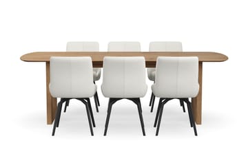 Richeto Matgrupp 240 cm med 6 Mora Snurrstolar - Naturlig finish/Ljusbeige - Möbler - Bord & matgrupp - Matgrupp