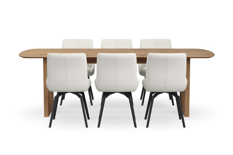 Richeto Matgrupp 240 cm med 6 Mora Snurrstolar - Naturlig finish/Ljusbeige - Möbler - Bord & matgrupp - Matgrupp