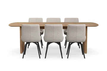 Richeto Matgrupp 240 cm med 6 Mora Snurrstolar - Naturlig finish/Mörkbeige - Möbler - Bord & matgrupp - Matgrupp