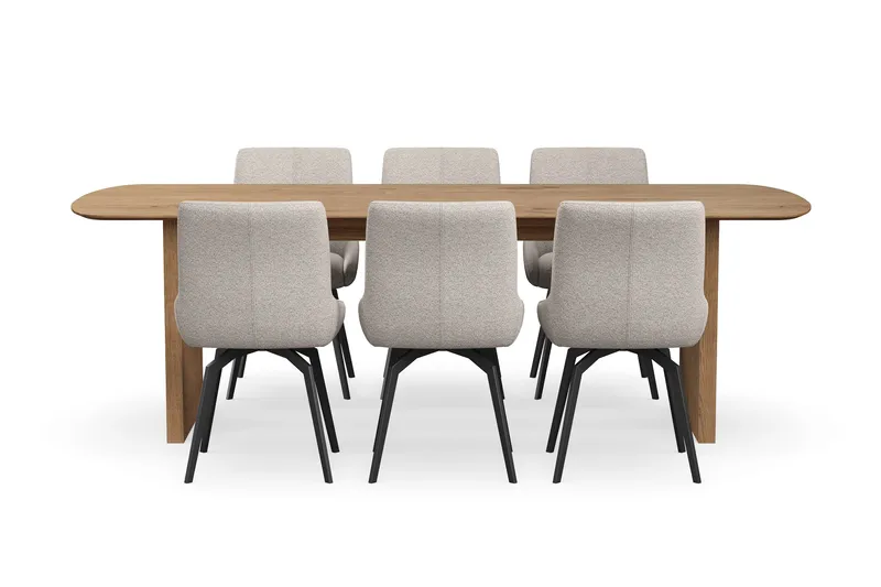 Richeto Matgrupp 240 cm med 6 Mora Snurrstolar - Naturlig finish/Mörkbeige - Möbler - Bord & matgrupp - Matgrupp