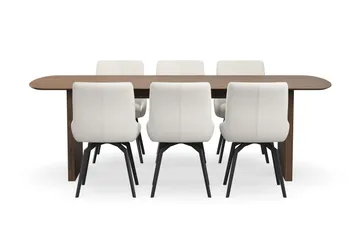 Richeto Matgrupp 240 cm med 6 Mora Snurrstolar - Rökt ek/Ljusbeige - Möbler - Bord & matgrupp - Matgrupp