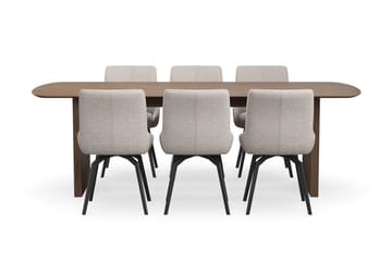 Richeto Matgrupp 240 cm med 6 Mora Snurrstolar - Rökt ek/Mörkbeige - Möbler - Bord & matgrupp - Matgrupp