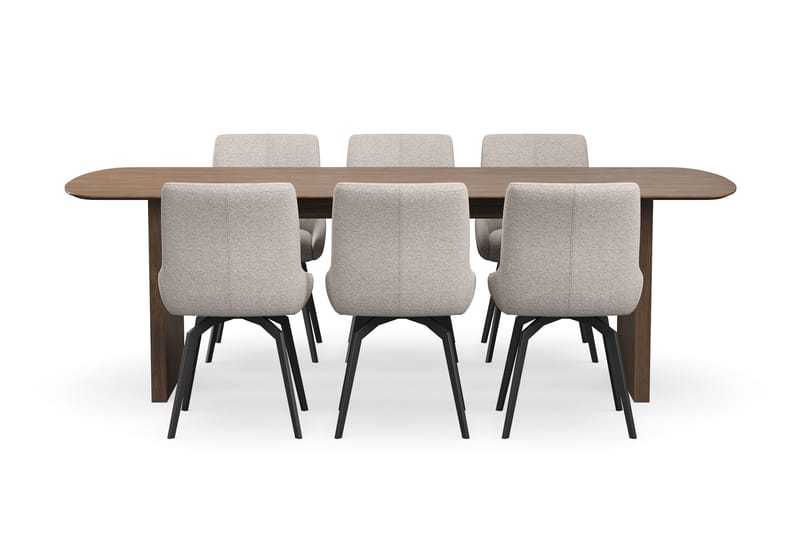 Richeto Matgrupp 240 cm med 6 Mora Snurrstolar - Rökt ek/Mörkbeige - Möbler - Bord & matgrupp - Matgrupp