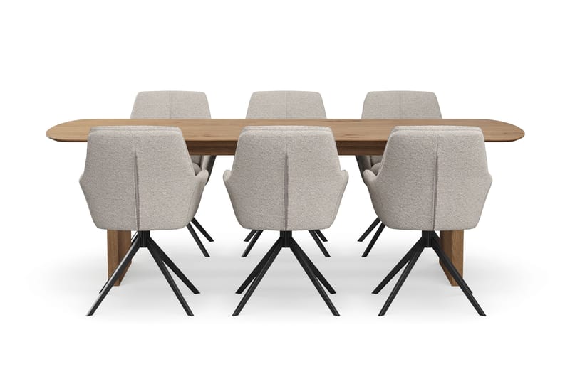 Richeto Matgrupp 240 cm med 6 Torsby Snurrstolar - Ek - Möbler - Bord & matgrupp - Matgrupp