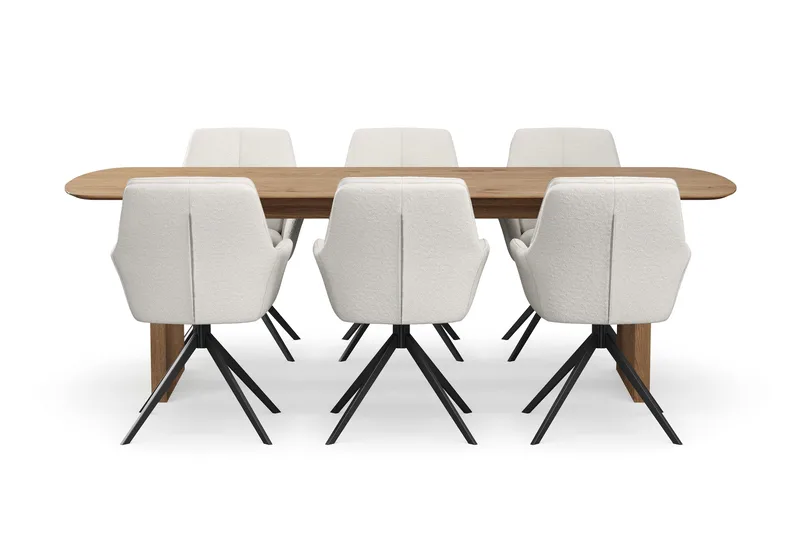 Richeto Matgrupp 240 cm med 6 Torsby Snurrstolar - Naturlig finish/Ljusbeige - Möbler - Bord & matgrupp - Matgrupp