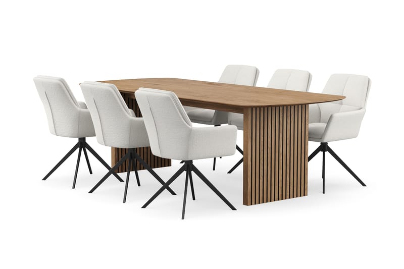 Richeto Matgrupp 240 cm med 6 Torsby Snurrstolar - Naturlig finish/Ljusbeige - Möbler - Bord & matgrupp - Matgrupp