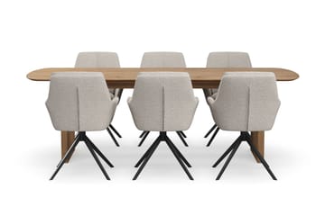 Richeto Matgrupp 240 cm med 6 Torsby Snurrstolar - Naturlig finish/Mörkbeige - Möbler - Bord & matgrupp - Matgrupp