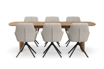 Richeto Matgrupp 240 cm med 6 Torsby Snurrstolar - Naturlig finish/Mörkbeige - Möbler - Bord & matgrupp - Matgrupp