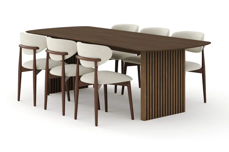 Richeto Matgrupp 240 cm Rökt ek med 6 Molly Matstolar - Rökt ek/Beige - Möbler - Bord & matgrupp - Matgrupp