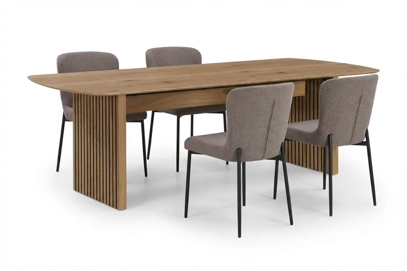 Richeto Matgrupp Ek 180 cm med 4 Elsie Matstolar, Ek/Grå