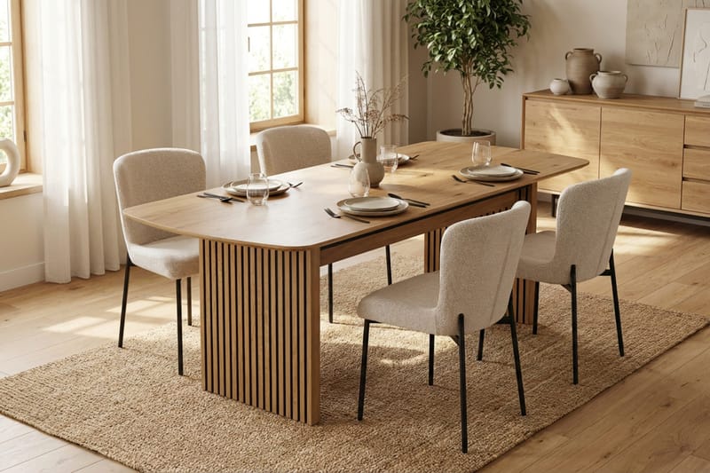 Richeto Matgrupp Ek 180 cm med 4 Elsie Matstolar - Ek/Vit - Möbler - Bord & matgrupp - Matgrupp
