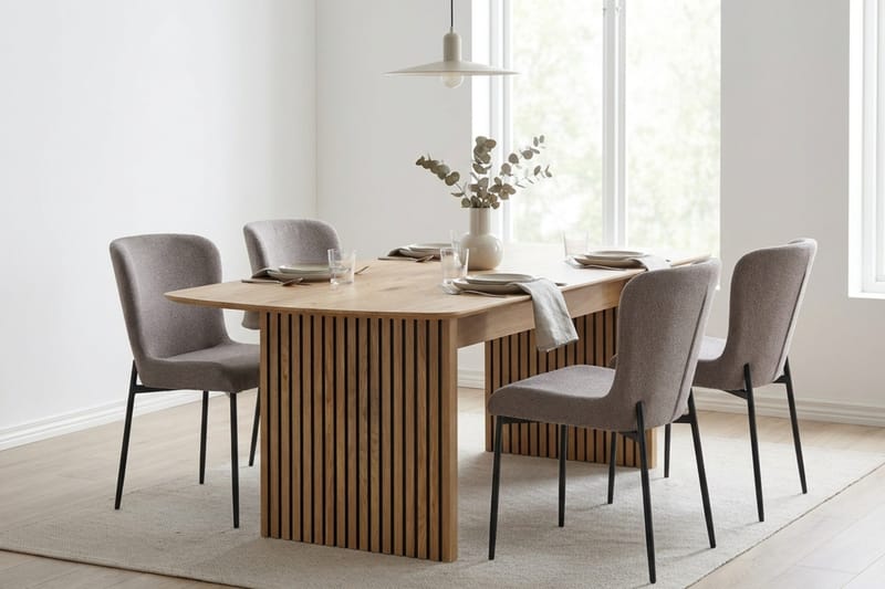 Richeto Matgrupp Ek 180 cm med 6 Elsie Matstolar - Ek/Grå - Möbler - Bord & matgrupp - Matgrupp