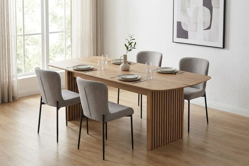 Richeto Matgrupp Ek 180 cm med 6 Elsie Matstolar - Ek/Ljusgrå - Möbler - Bord & matgrupp - Matgrupp