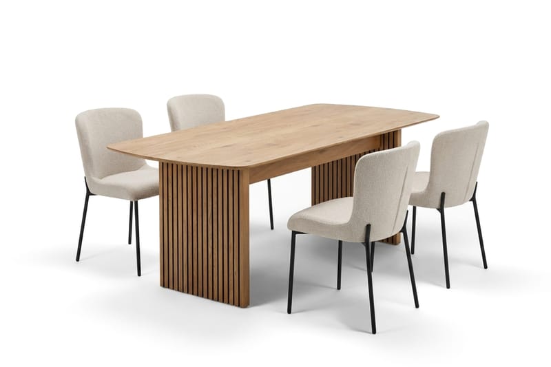 Richeto Matgrupp Ek 180 cm med 6 Elsie Matstolar, Ek/Vit