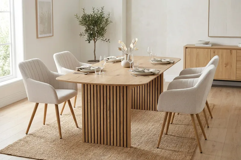 Richeto Matgrupp Ek 180 cm med 6 Filippa Matstolar - Ek/Vit - Möbler - Bord & matgrupp - Matgrupp