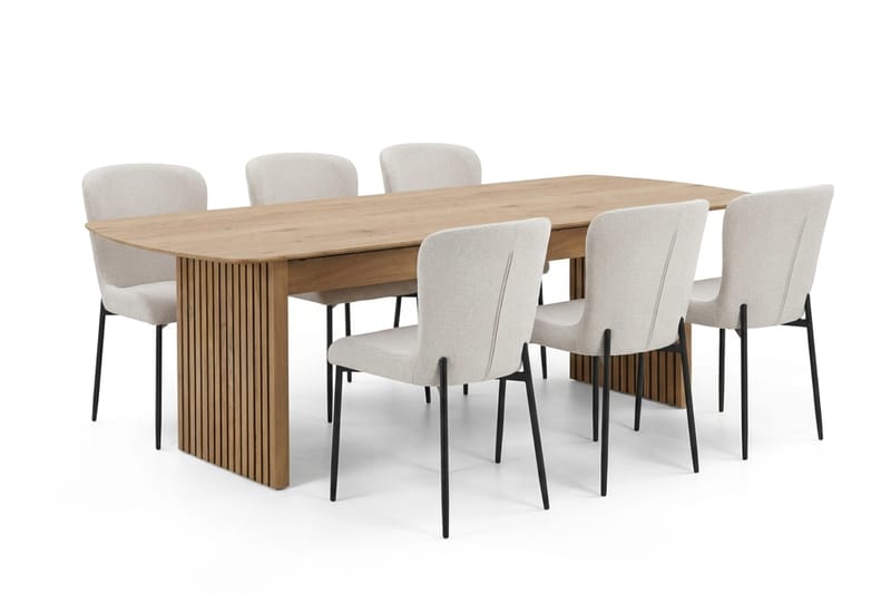 Richeto Matgrupp Ek 210 cm med 6 Elsie Matstolar, Ek/Vit