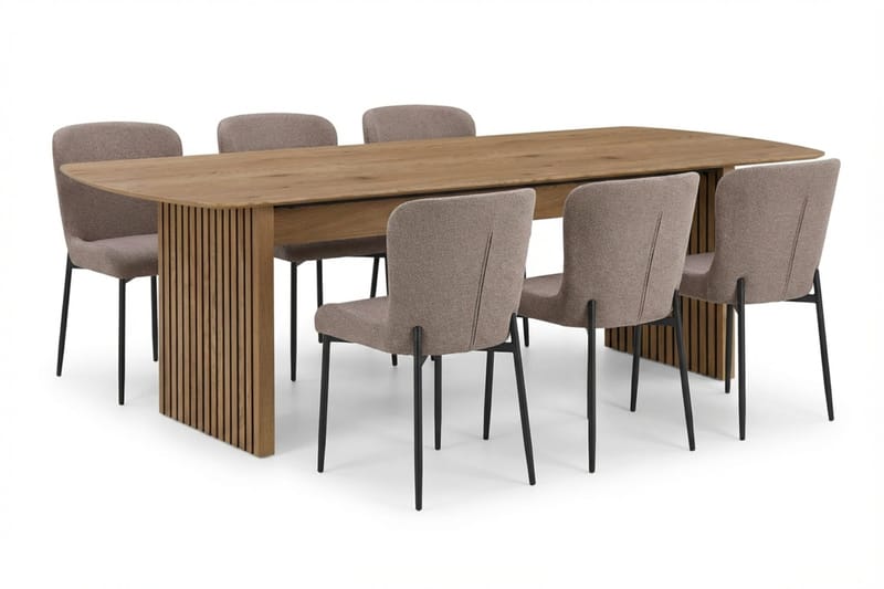 Richeto Matgrupp Ek 240 cm med 6 Elsie Matstolar, Ek/Grå