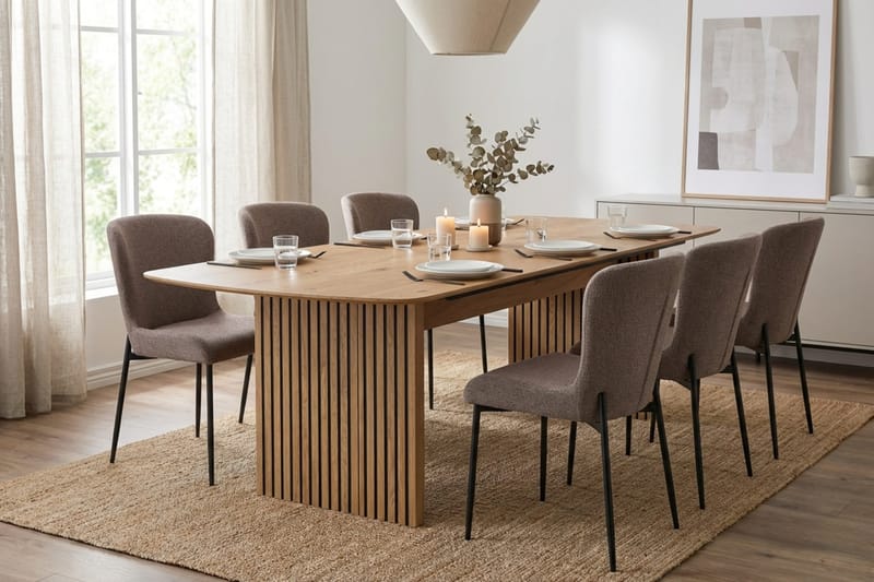 Richeto Matgrupp Ek 240 cm med 6 Elsie Matstolar - Ek/Grå - Möbler - Bord & matgrupp - Matgrupp