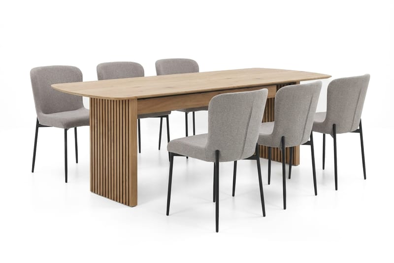 Richeto Matgrupp Ek 240 cm med 6 Elsie Matstolar, Ek/Ljusgrå
