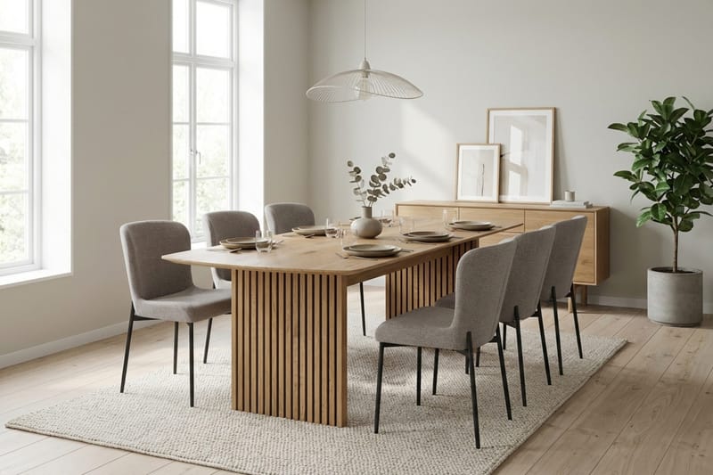 Richeto Matgrupp Ek 240 cm med 6 Elsie Matstolar - Ek/Ljusgrå - Möbler - Bord & matgrupp - Matgrupp