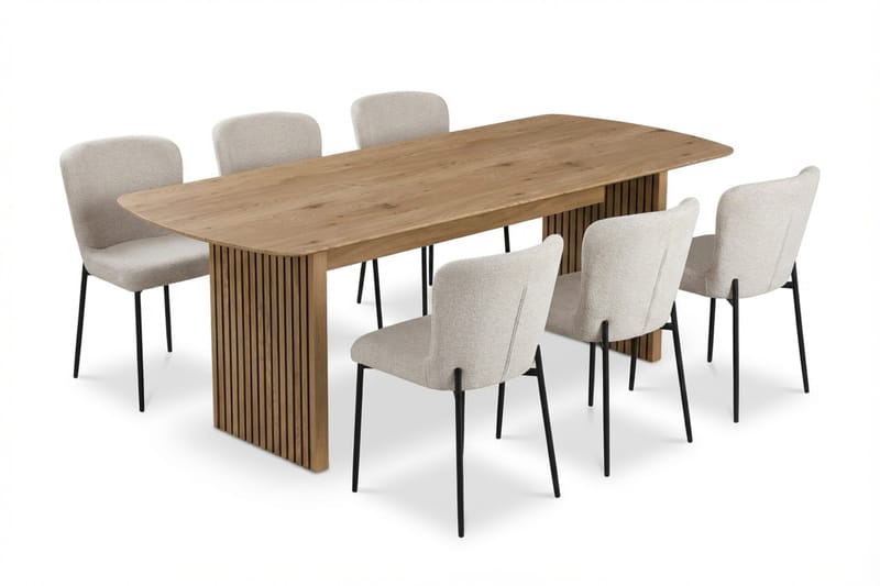 Richeto Matgrupp Ek 240 cm med 6 Elsie Matstolar, Ek/Vit